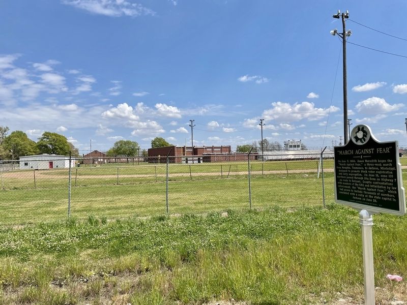 View of marker east towards Leflore County High School. image. Click for full size.