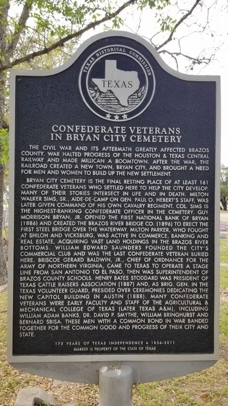 Confederate Veterans in Bryan City Cemetery Marker image. Click for full size.