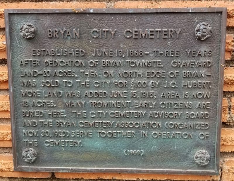 Bryan City Cemetery Marker image. Click for full size.