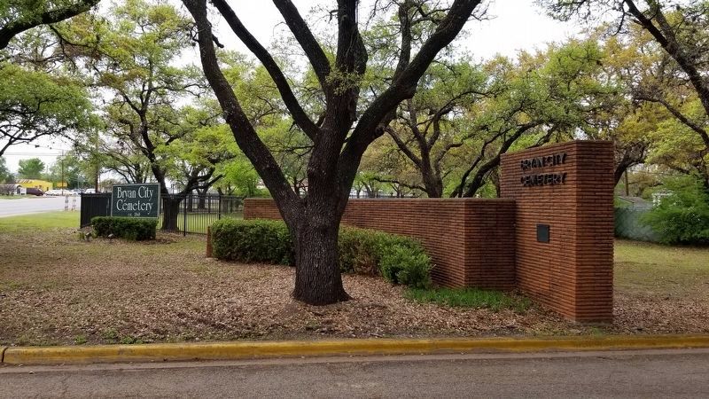 The view of the Bryan City Cemetery Marker from the Cemetery entrance. image. Click for full size.