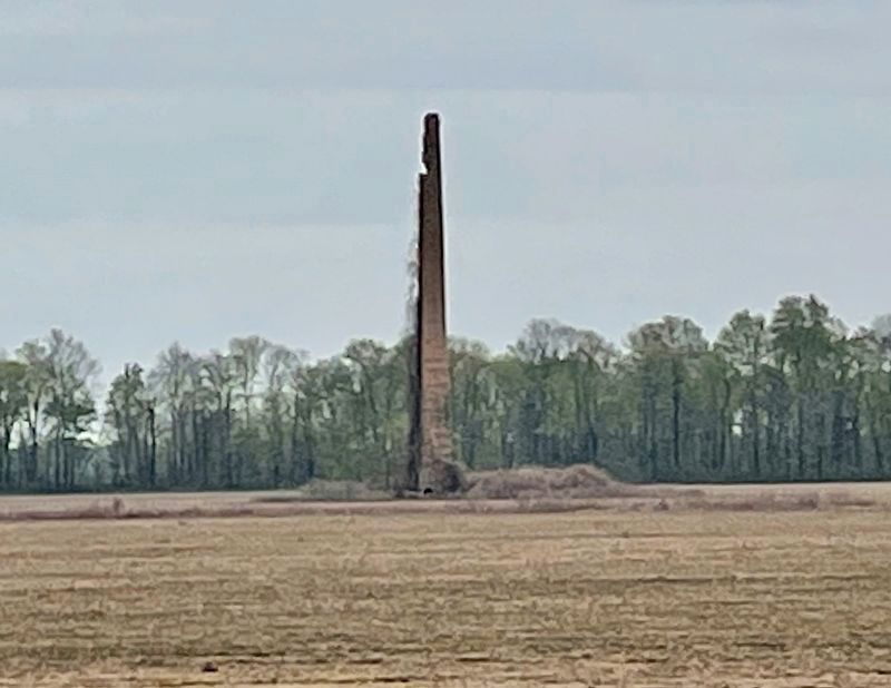 Remaining hospital laundry smokestack of the Jerome Relocation Center. image. Click for full size.