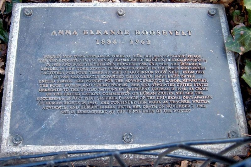 Anna Eleanor Roosevelt plaque. Click for full size. Anna Eleanor Roosevelt plaque image. Click for full size.