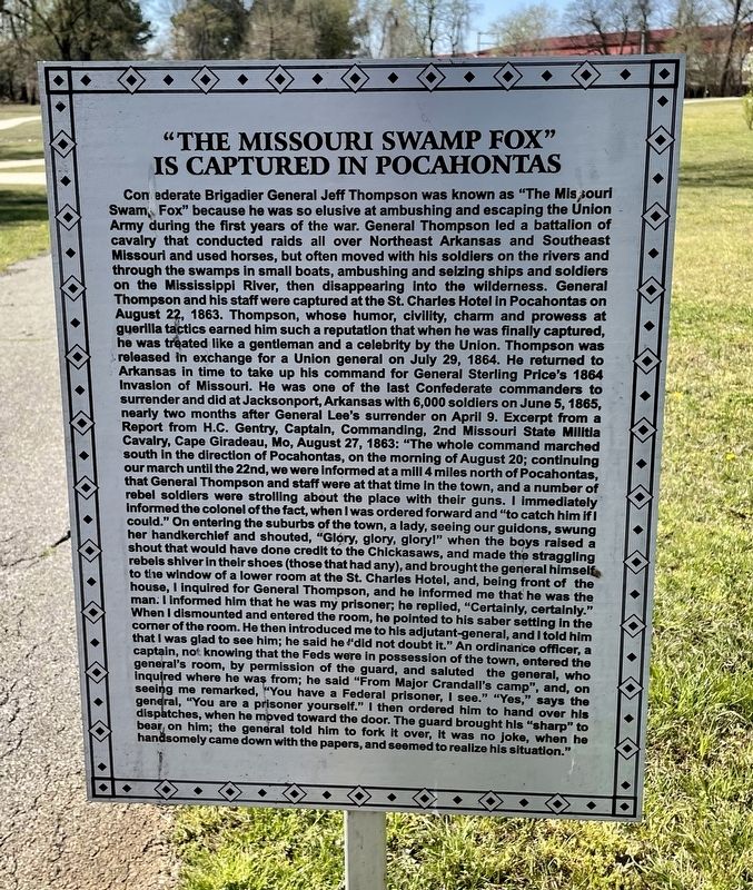 “The Missouri Swamp Fox” is Captured in Pocahontas Marker image. Click for full size.