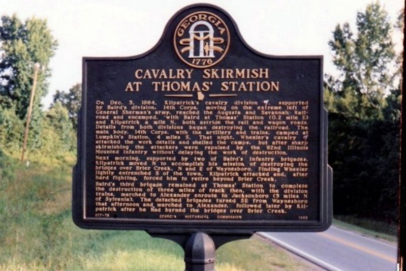 Cavalry Skirmish at Thomas' Station Marker. Click for full size. Cavalry Skirmish at Thomas' Station Marker image. Click for full size.