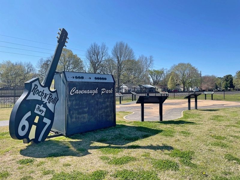 Guitar Walk at Cavenaugh Park with Sonny Burgess marker to right of amp. image. Click for full size.