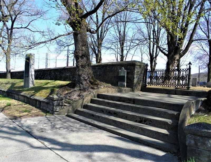 Marker as seen from the street, at the gates of the old cemetery. Click for full size. Marker as seen from the street, at the gates of the old cemetery image. Click for full size.