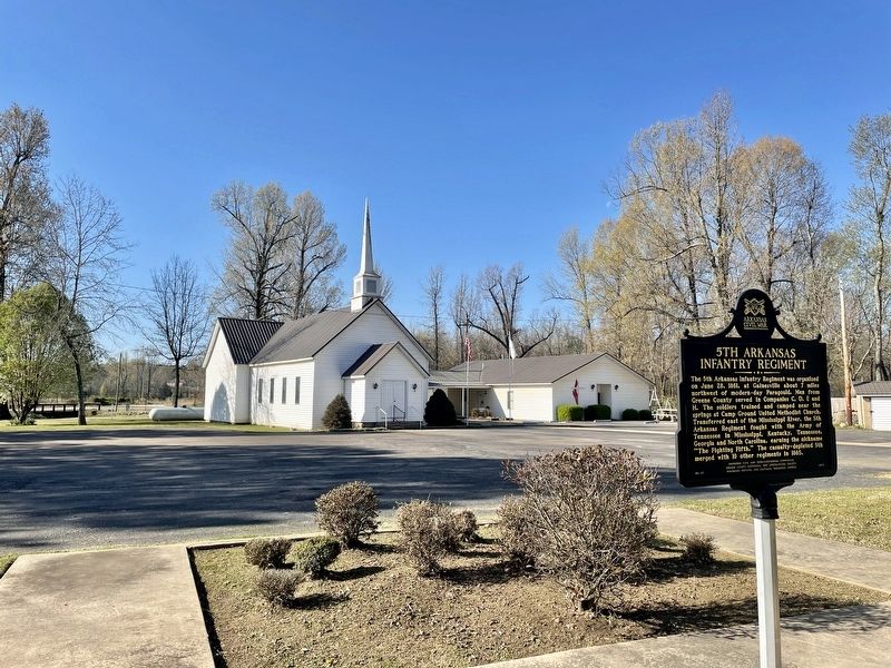 View from the marker towards the Campground United Methodist Church. image. Click for full size.