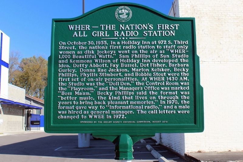 WHER - The Nation's First All Girl Radio Station Marker image. Click for full size.