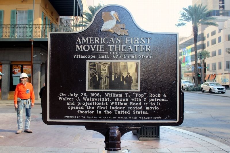 America's First Movie Theater Side of marker image. Click for full size.