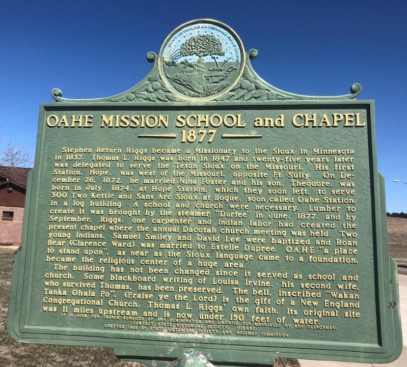 Oahe Mission School and Chapel Marker image. Click for full size.