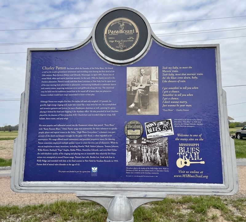 Charley Patton Marker (reverse) image. Click for full size.