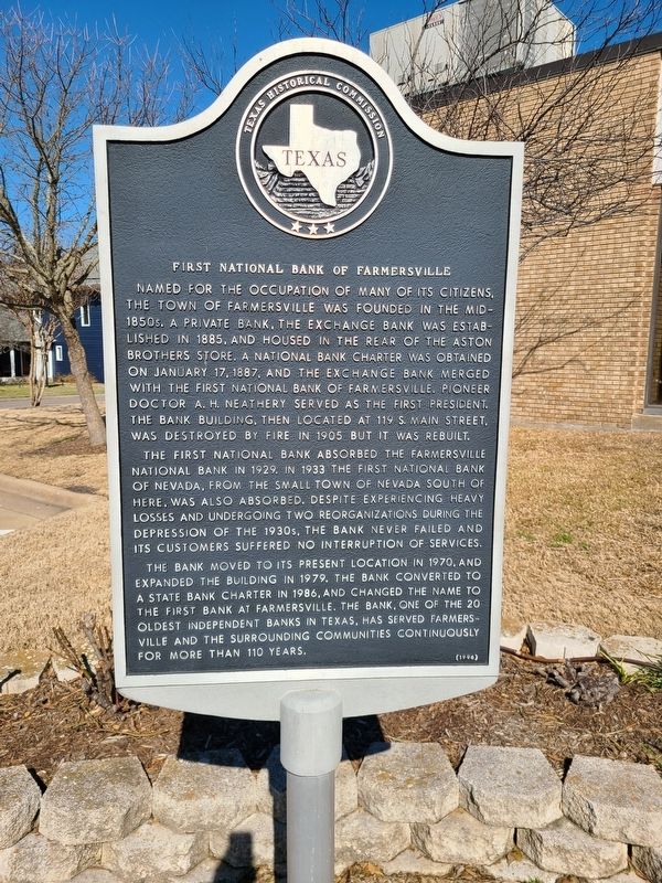 First National Bank Of Farmersville Marker image. Click for full size.