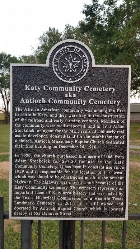 Katy Community Cemetery Marker image. Click for full size.