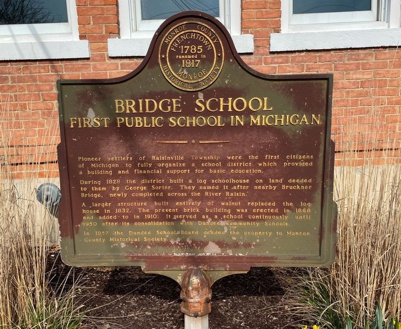 Bridge School First Public School in Michigan Marker image. Click for full size.