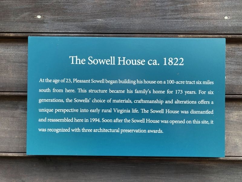 The Sowell House ca. 1822 Marker image. Click for full size.
