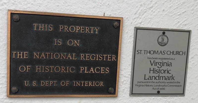 National Register of Historic Places and Virginia Historic Landmark plaques on the church image. Click for full size.