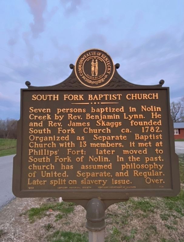 South Fork Baptist Church side of the marker image. Click for full size.