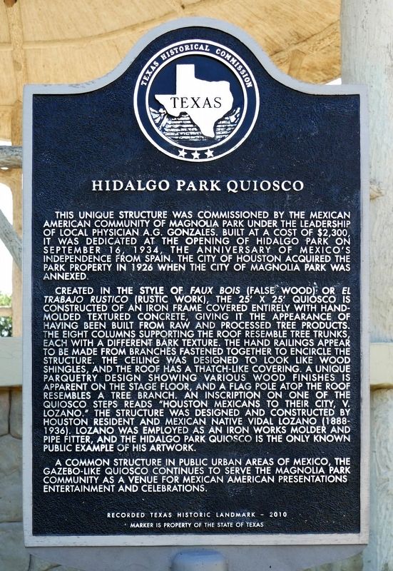 Hidalgo Park Quiosco Marker image. Click for full size.