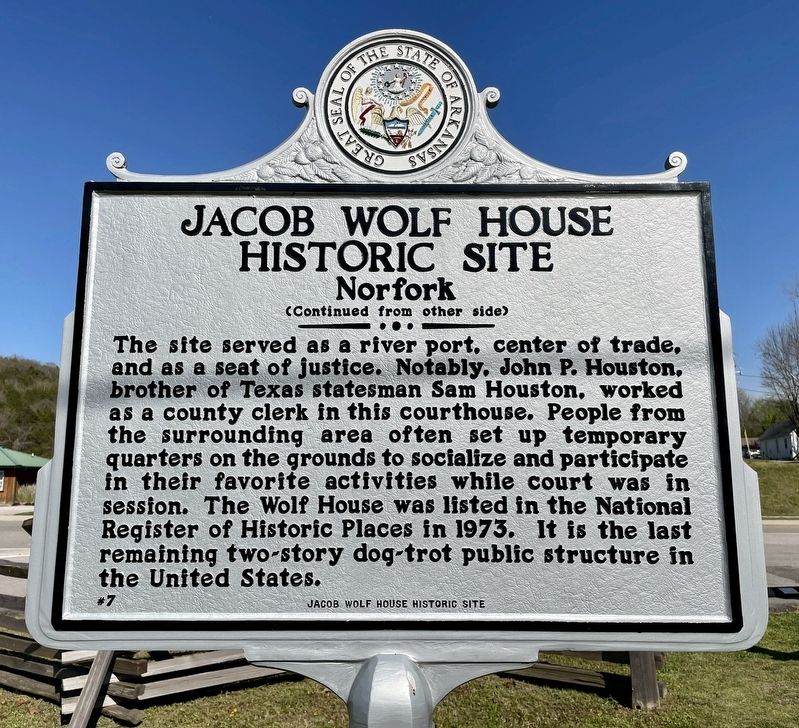 Jacob Wolf House Historic Site Marker (reverse) image. Click for full size.