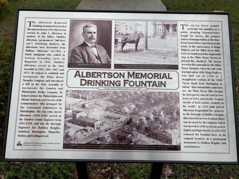 Albertson Memorial Drinking Fountain Marker image. Click for full size.