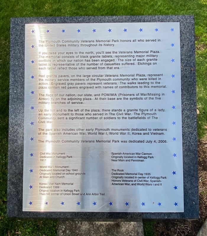 Plymouth Community Veterans Memorial Park Marker image. Click for full size.