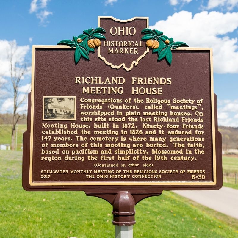Richland Friends Meeting House Marker, side one. Click for full size. Richland Friends Meeting House Marker, side one image. Click for full size.