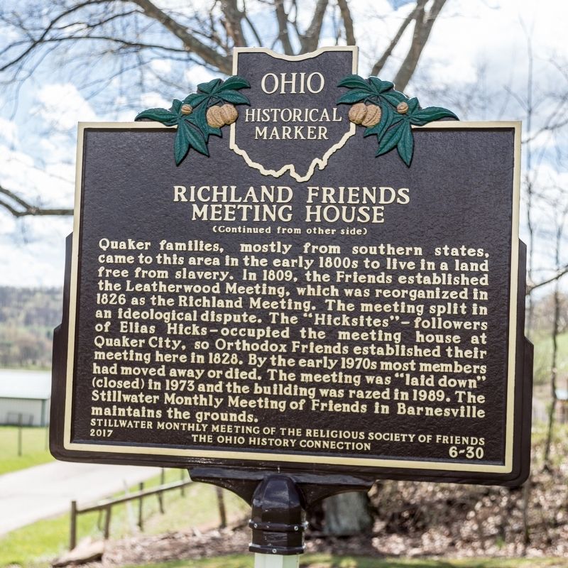 Richland Friends Meeting House Marker, side two image. Click for full size.