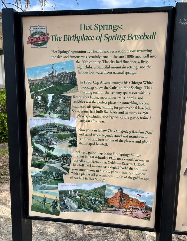 Hot Springs: <i>The Birthplace of Spring Baseball</i> Marker (left). Click for full size. Hot Springs: <i>The Birthplace of Spring Baseball</i> Marker (left) image. Click for full size.
