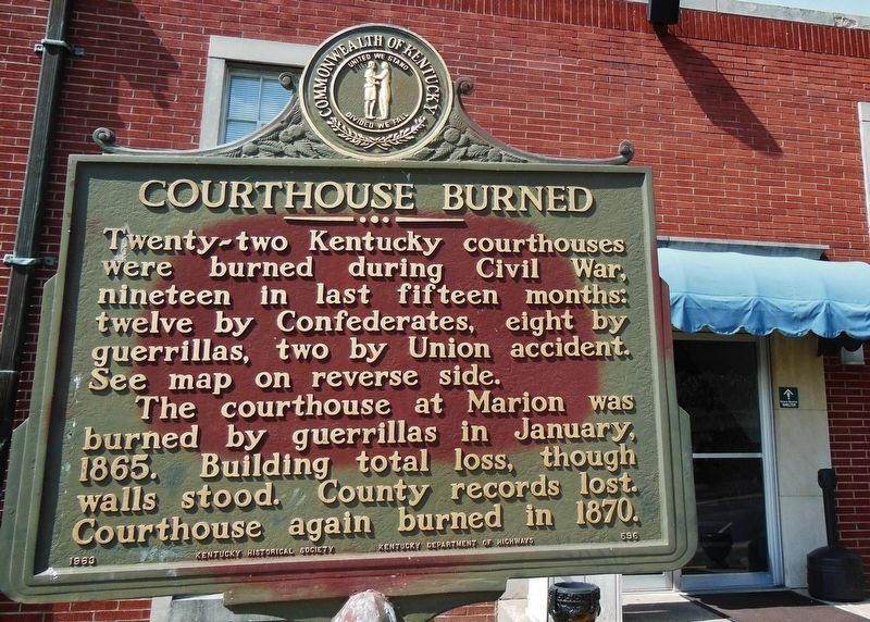 Courthouse Burned Marker (<i>front side</i>) image. Click for full size.