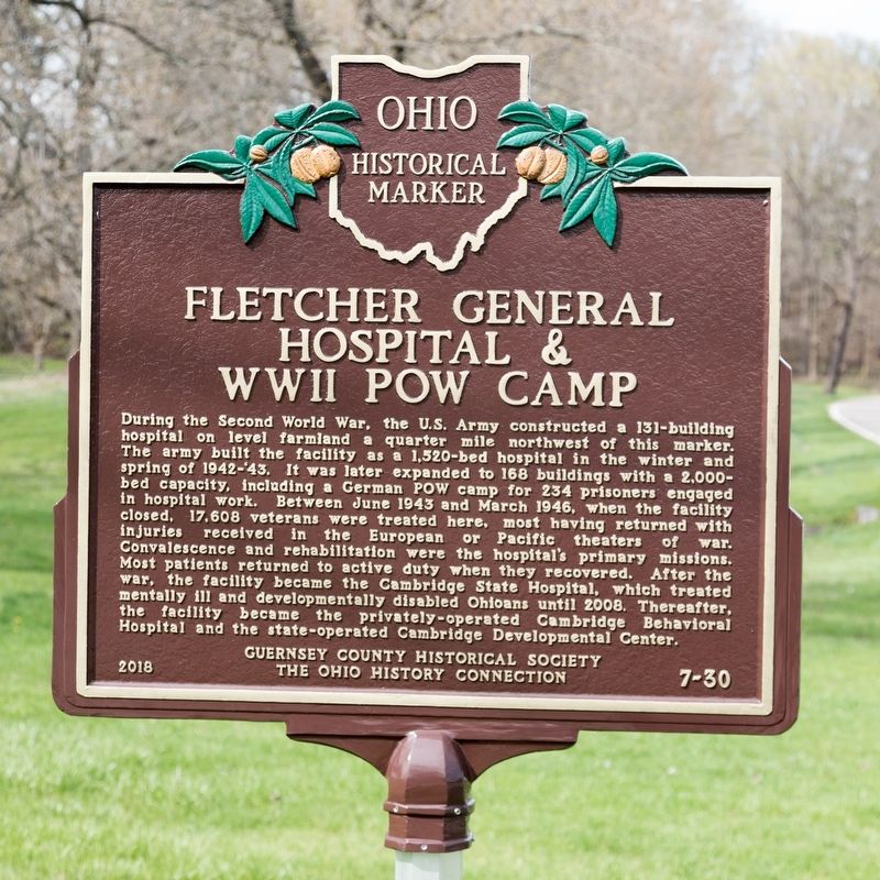 Fletcher General Hospital & WWII POW Camp Marker, side one image. Click for full size.