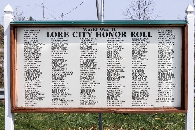 Lore City World War II Honor Roll image. Click for full size.
