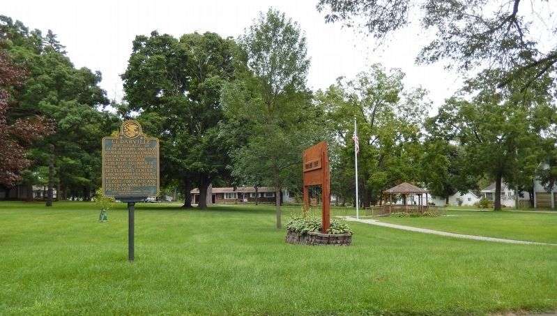 Cedarville Marker (<i>Woodland Park in background</i>) image. Click for full size.