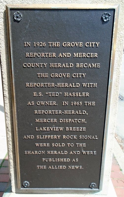 Grove City Newspaper History Marker. Click for full size. Grove City Newspaper History Marker image. Click for full size.