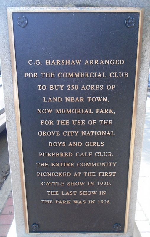 Grove City National Boys and Girls Purebred Calf Club Marker. Click for full size. Grove City National Boys and Girls Purebred Calf Club Marker image. Click for full size.