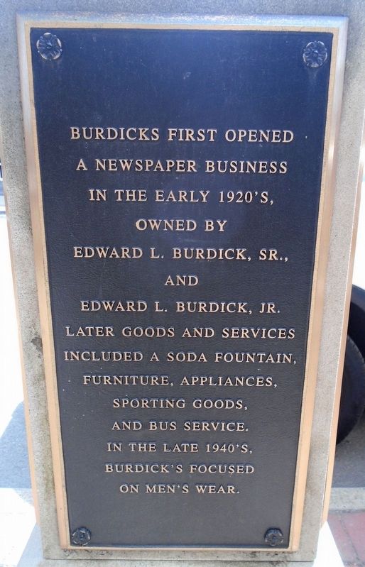 History of Burdicks Mens Clothing Store Marker. Click for full size. History of Burdicks Mens Clothing Store Marker image. Click for full size.