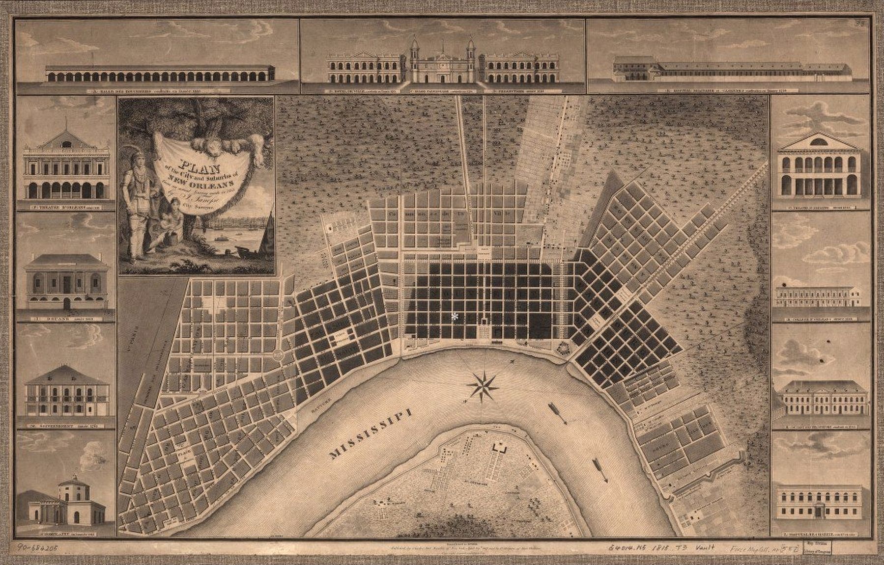 "Plan of the city and suburbs of New Orleans from an 1815 survey" image. Click for full size.