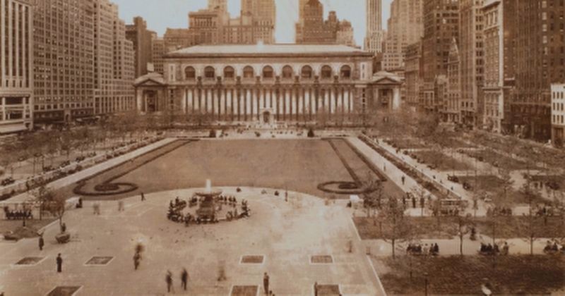 Josephine Shaw Lowell Memorial Fountain and Bryant Park. Click for full size. Josephine Shaw Lowell Memorial Fountain and Bryant Park image. Click for full size.