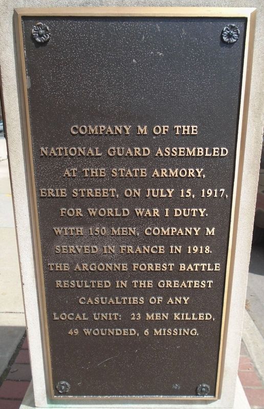 Company M, 112th Infantry Regiment, in World War I Marker. Click for full size. Company M, 112th Infantry Regiment, in World War I Marker image. Click for full size.