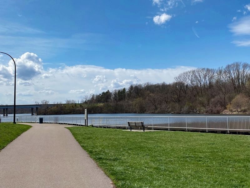 View up the Huron River and Gallup Park Pathway. image. Click for full size.