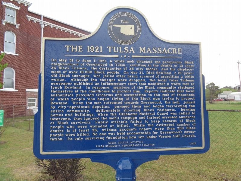 The 1921 Tulsa Massacre Marker image. Click for full size.