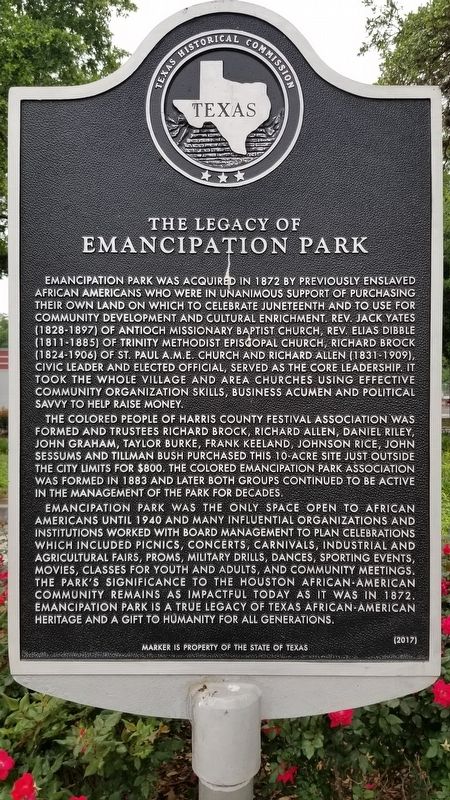 The Legacy of Emancipation Park Marker image. Click for full size.