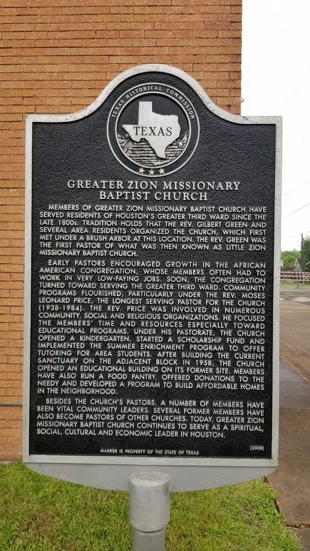 Greater Zion Missionary Baptist Church Marker image. Click for full size.