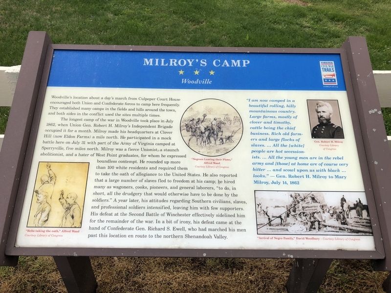 Milroy's Camp Marker image. Click for full size.