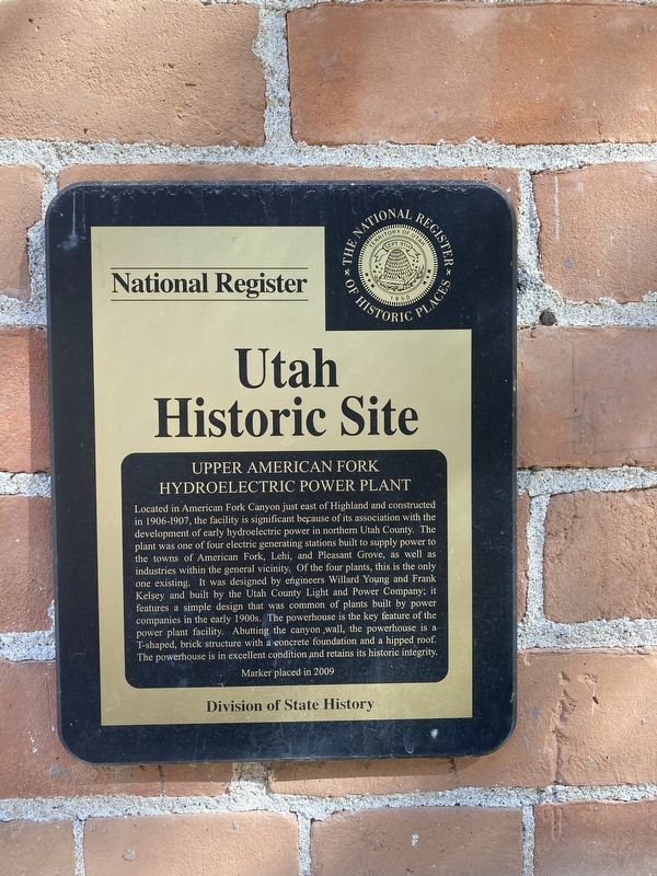 Upper American Fork Hydroelectric Power Plant Marker image. Click for full size.