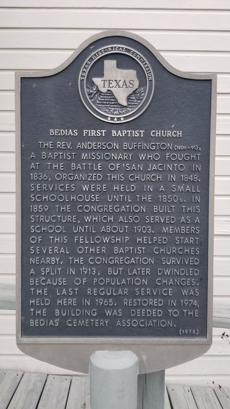 Bedias First Baptist Church Marker image. Click for full size.