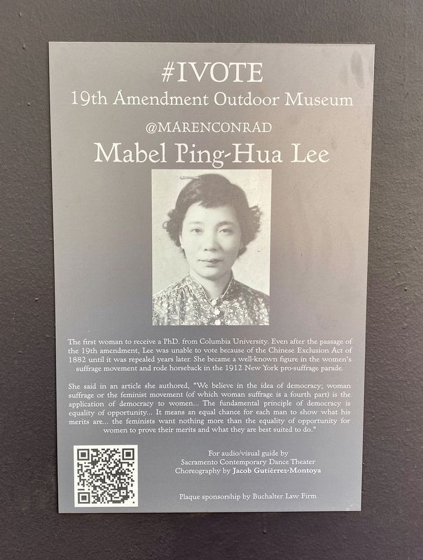 Mabel Ping-Hua Lee Marker image. Click for full size.