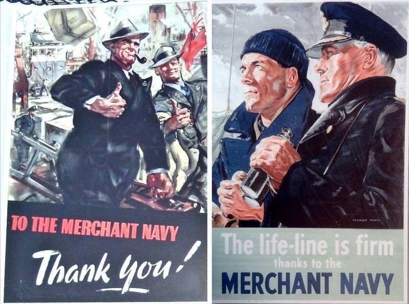 Marker detail: Wartime posters promoting the Merchant Navy image. Click for full size.