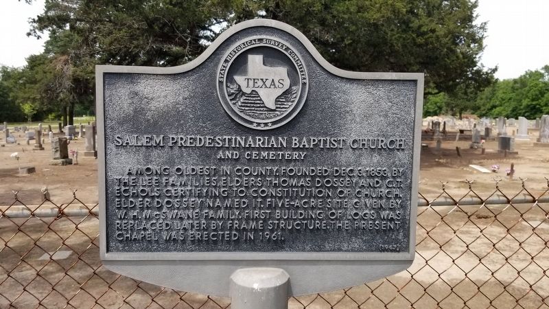 Salem Predestinarian Baptist Church and Cemetery Marker image. Click for full size.