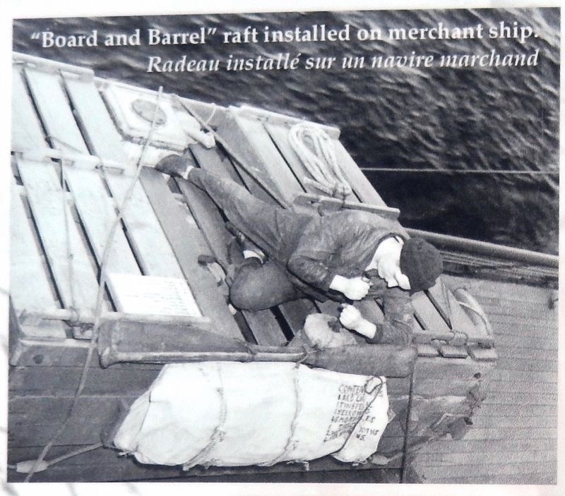 Marker detail: "Board and barrel" raft installed on merchant ship image. Click for full size.