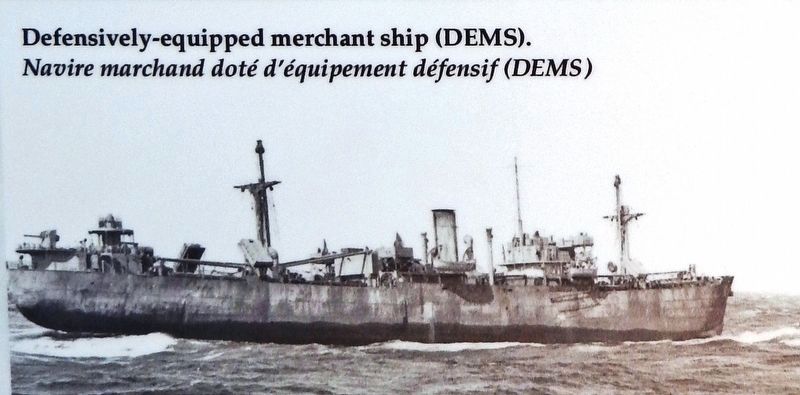 Marker detail: Defensively-equipped merchant ship (DEMS) image. Click for full size.